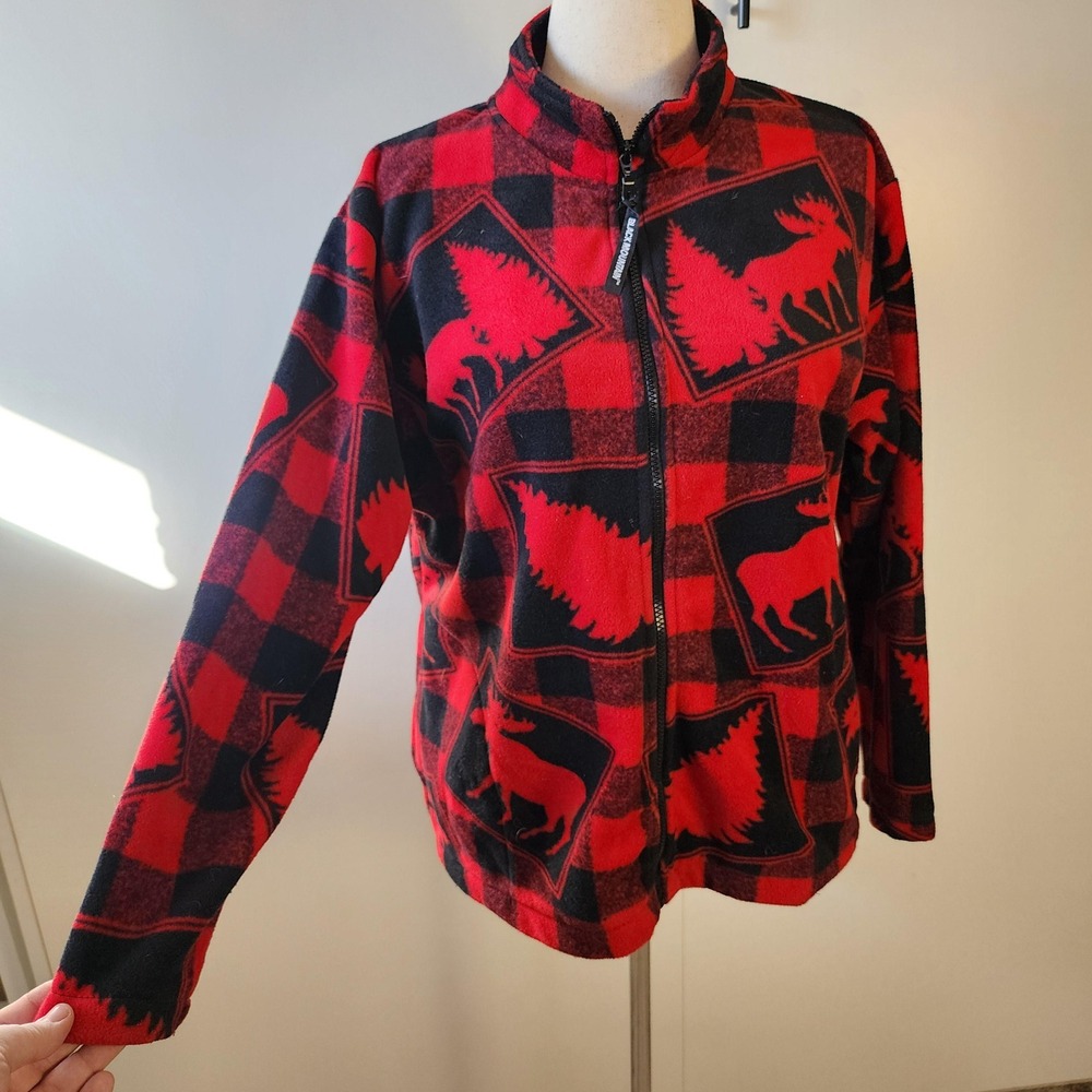 Black Mountain Outdoor Gear Buffalo Plaid Moose Fleece Jacket Red Black Womens L